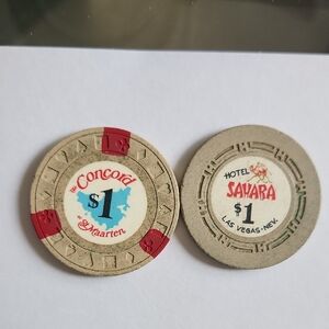 Vintage Concord & Sahara Casino Poker Chips - Red and Gray